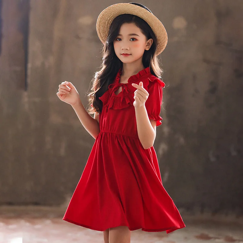 

Girls Dress Summer New Fashion Baby Girls Short Sleeves Dress Lotus Leaf Collar Chiffon Princess Dress