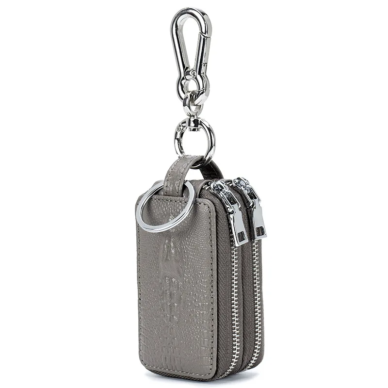 Фирменный держатель для ключей с крокодиловым узором и двойной застежкой-молнией от westкрик, кошельки для ключей от автомобиля, большая вместительность, органайзер, сумка для ключей - Цвет: Gray B no window