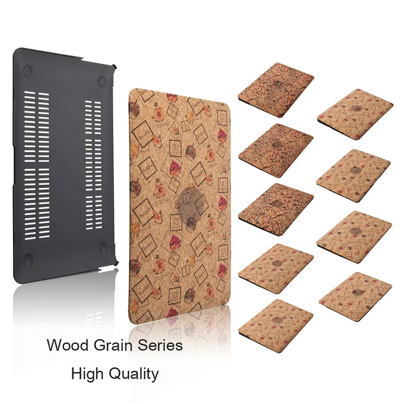 

New WOOD GRAIN PU Leather Laptop Cases Cover for MacBook Air 11 13 for MAC Pro Retina 12 13.3 15 Cover Case with Keyboard Cover