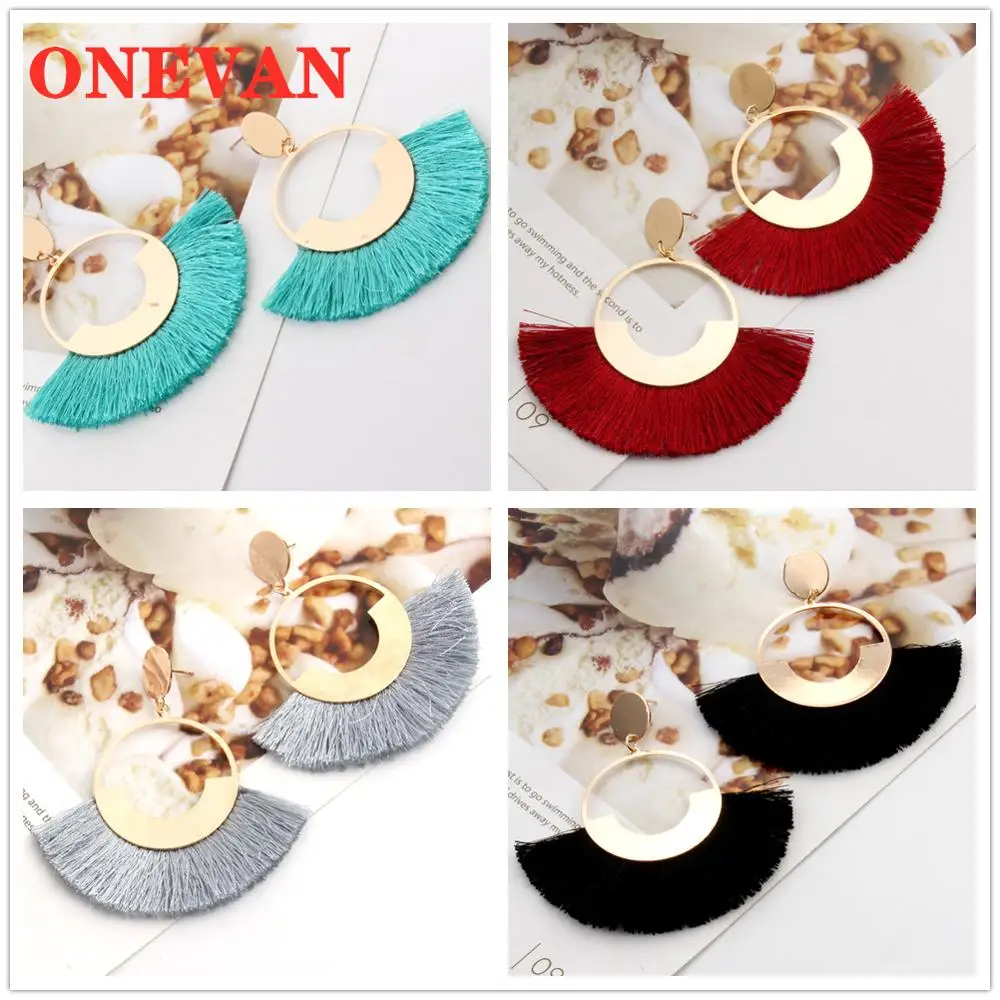 

ONEVAN Bohemian Big Tassel Drop Earrings For Women Lady Female Fringe Handmade Dangle Statement Fashion Woman Earring Jewelry