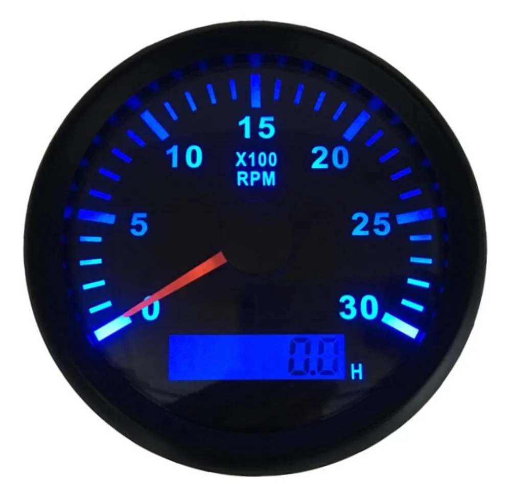 

1pc Engine Tachometer Gauges 0-3000RPM Instrument 85mm Lcd Rev Counters with Blue Backlight and Hour Meter for Auto Ship Truck