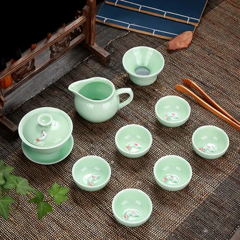 

Longquan Celadon Fish Tea Set Ceramic Kettle Ceramic Gaiwan Tea Cup fish chinese kung fu tea pot drinkware for friend Gift