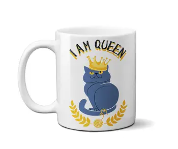

I Am Queen Funny Cat Mug Gift Coffee Tea Mug