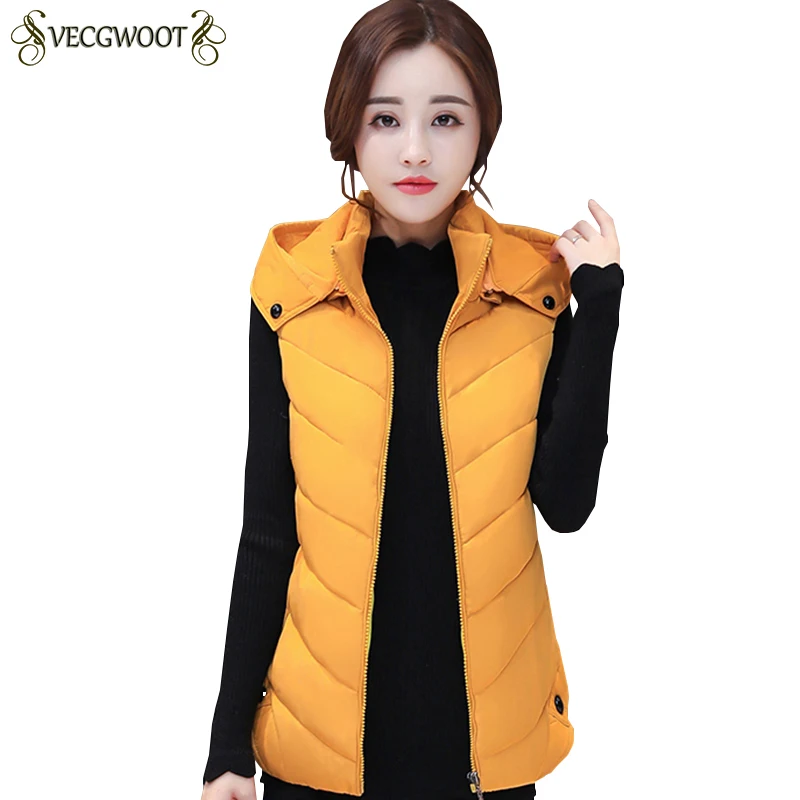 

Autumn Winter New Slim Cotton Vest Women Fashion Hooded Warm Short Cotton Ma3 jia3 Women Solid color Plus size Vest Jacket S748