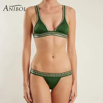 

Anibol Crystal Rhinestone Bikini 2018 Newest Luxury Diamond Women Swimsuit Sexy Halter Bandage Girls Swimwear Bathing Suit