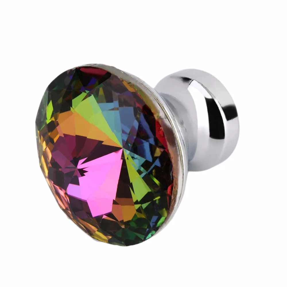 

2018 NEW 30mm Plated Diamond Crystal Handle Single Hole Wardrobe Door Knobs Pull Handle 5 Colors Good Decoration for Home
