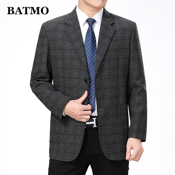Batmo Новое поступление высокое качество smart casual клетчатый мужской пиджак, мужские повседневные костюмы, мужские куртки Плюс-размер 52 - Цвет: grey coffee