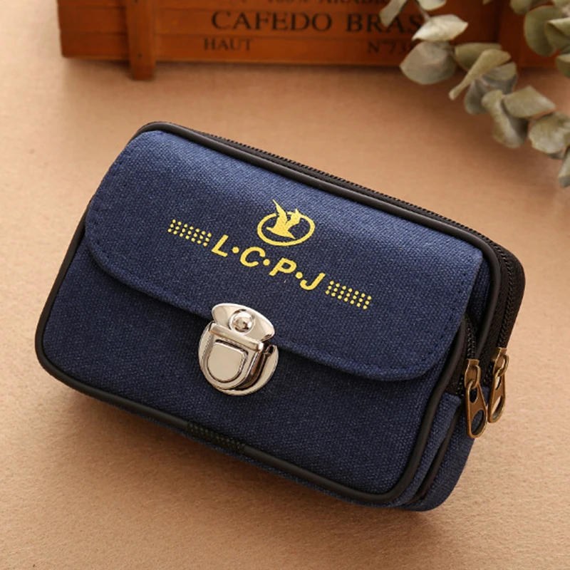 

Men small phone pouch double zipper mobile belt Strap Hand pack bag waist cash purse travel male Pu leather belt slim pack bags
