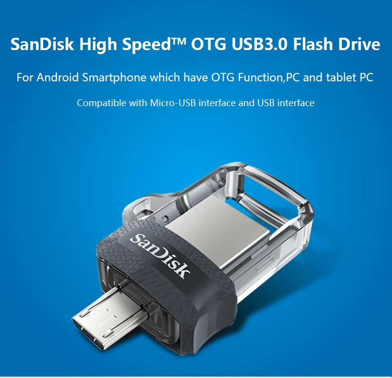 SanDisk OTG USB флеш-накопитель 128 Гб 64 Гб USB 3,0 двойной мини-накопитель 32 Гб 16 Гб флешки для ПК и телефонов на базе Android