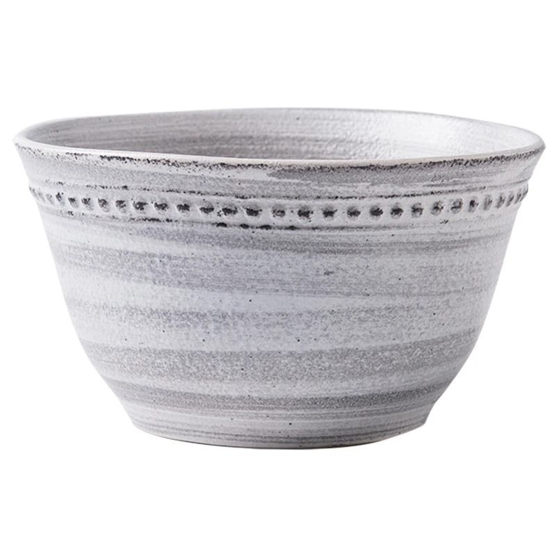 

Retro Embossed Salad Bowl Soup Noodle Fruit Bowl Ceramic Tableware Dinnerware