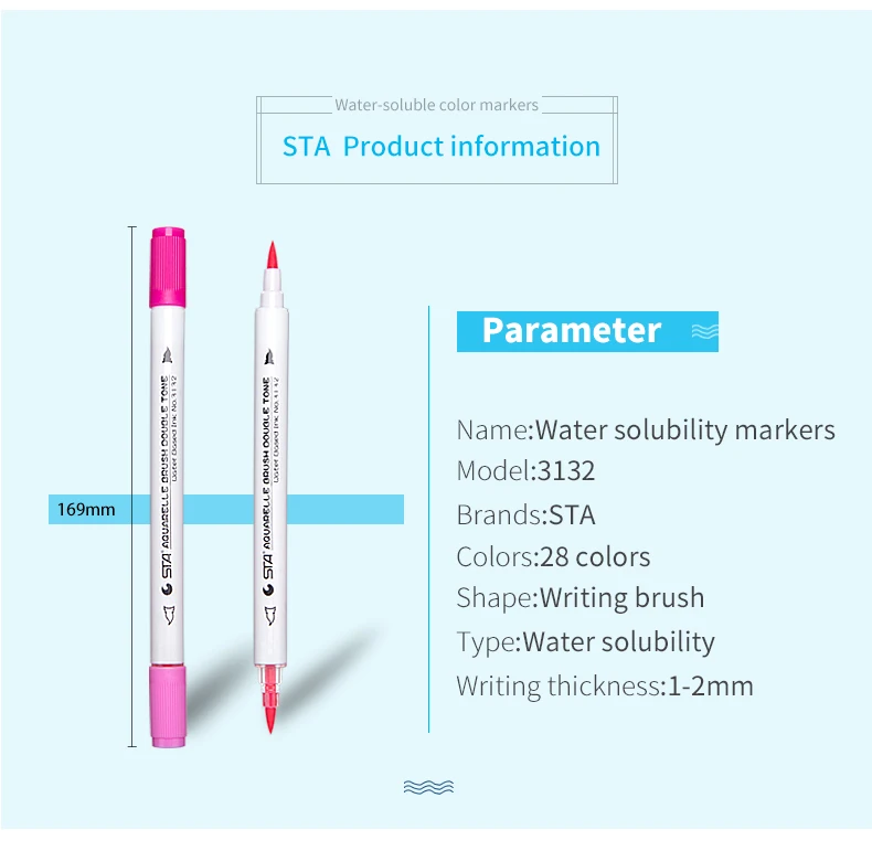 STA Premium, 28 цветов, 14 шт., двойные насадки, водорастворимый цветной маркер, набор, водорастворимый, двойной цветной маркер для акварели, дизайн Комиксов