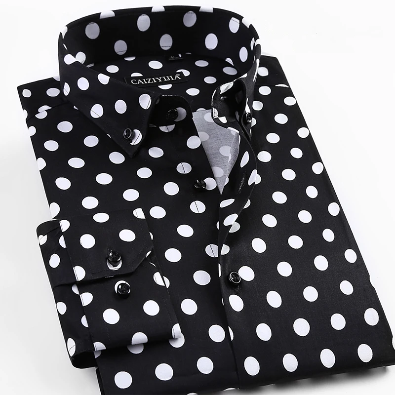 Vente 2018 Printemps Nouveau Hommes Polka Dot Impression À Manches Longues Chemise Mode Masculine Robe Chemises Casual Chemise En Coton Formelle