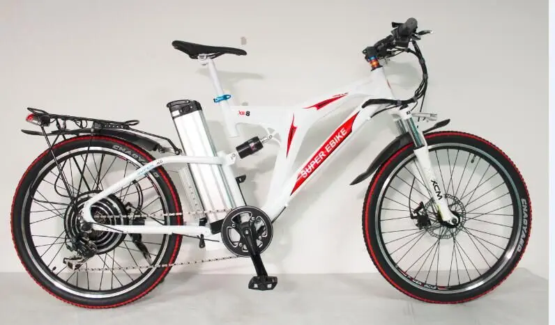 ¡Envío Gratis blanco marco 48 V 1500 W Super X8 Ebike con 48 V 24AH Japón PANA! Batería Li-ion SUSPENSIÓN COMPLETA bicicleta eléctrica