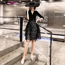 Вечерние платья для женщин, вечерние платья принцессы для особых случаев, сексуальные короткие вечерние платья с v-образным вырезом, Черное вечернее платье ES2453