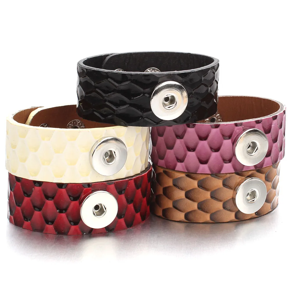 

Hot Sale 5 Colors Retro Leather Snap Bracelet Vintage Leather Bracelet & Bangle Fit 18mm Snap Button Bracelet For Women Bracelet