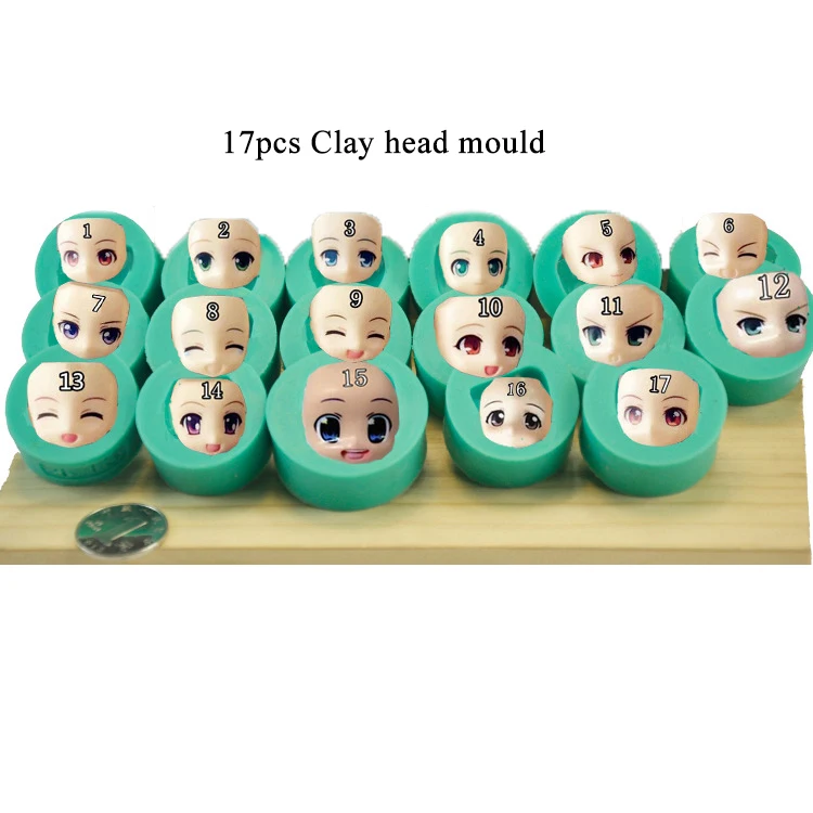 

17pcs Silicone Mold Head Face Fondant Mold Chocolate Gumpaste Mould Cake Decorating Tools Sugarcraft Clay Molds Small Mould