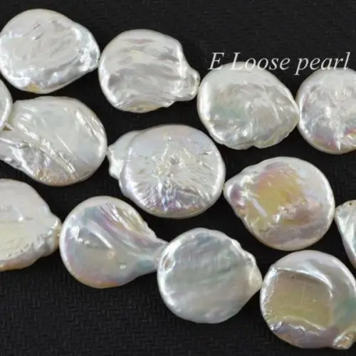 

wholesale Genuine Freshwater Coin Pearl Ivory White loose pearls 16-18mm 19pcs wedding 15