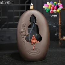 Обратная ладана горелка с Буддой статуя домашний декор керамический дзен водопад кадильница для ароматерапии для офиса Чайный домик+ 20 шт конусов