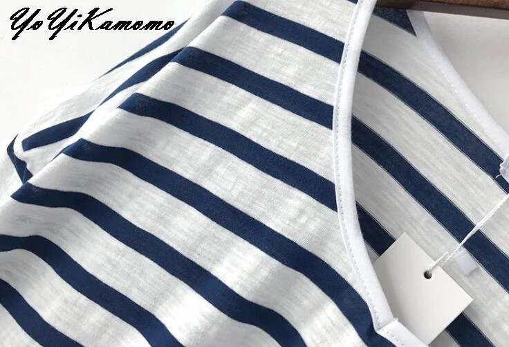 YoYiKamomo хлопковая льняная Женская Полосатая Рубашка весна лето тонкая Длинная с v-образным вырезом размера плюс корейская мода Свободная блузка Топы