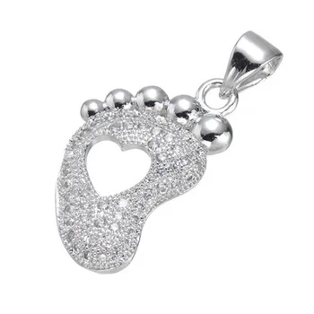 Wholesale 2017 New Fashion Zircon Foot Shape Pendant Fit Bracelets Necklaces Micro Pave CZ Gold foot Charms For Jewelry Making