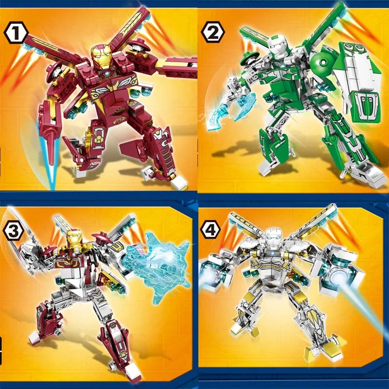

631pcs New 4-in-1 Iron Man Hulkbuster Mech Marvel Avengers Superhero series Building Blocks For children Gifts