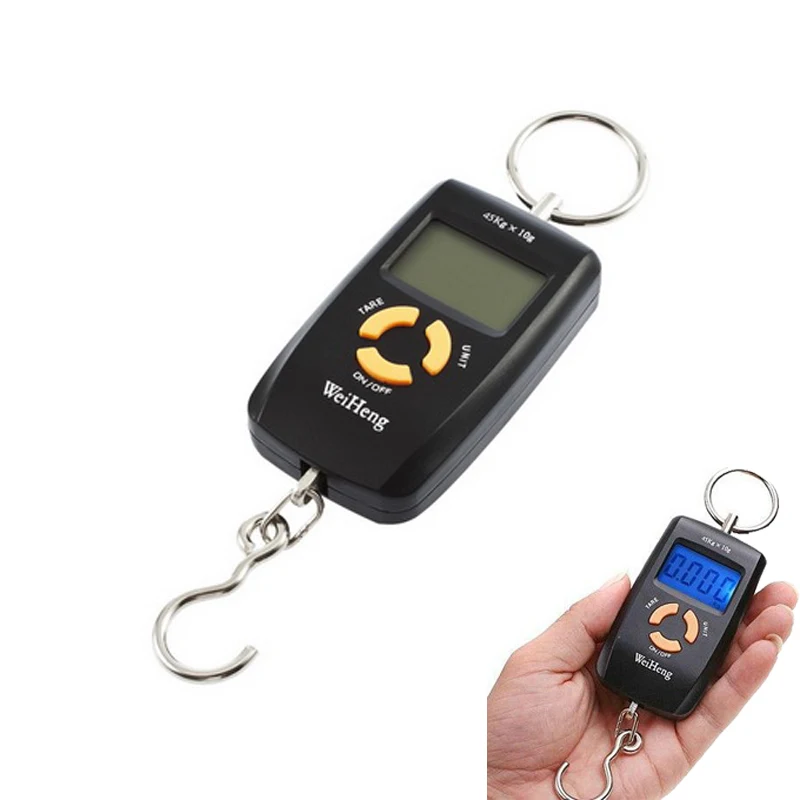 

45kg Portable Mini Digital Baggage Scale for Fishing Luggage Travel Fish Weighing Steelyard Hanging Electronic Hook Scales LCD