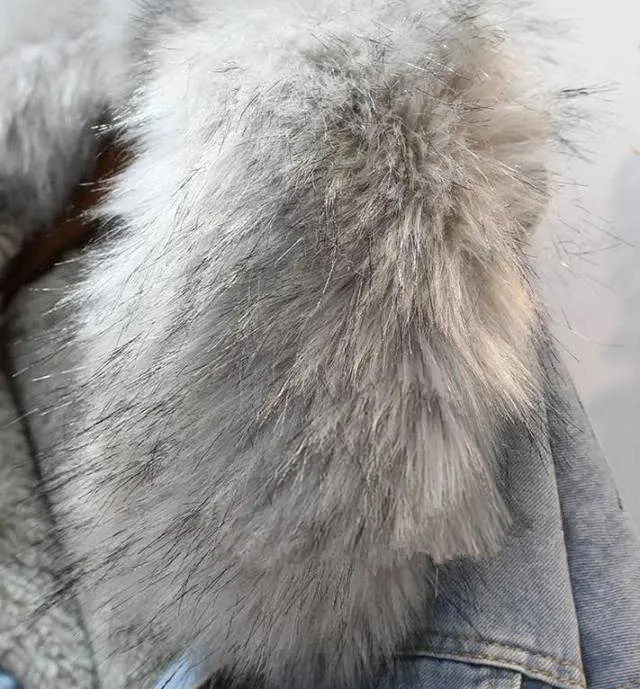 Зимние женские толстые теплые джинсовые куртки свободные короткие бархатные пальто