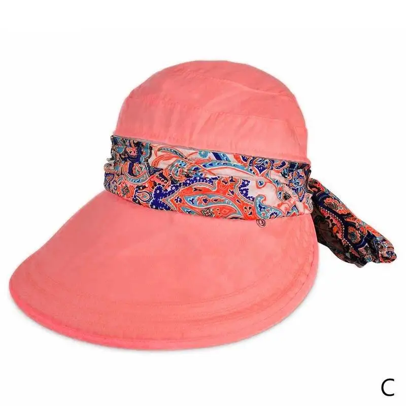 Lady Women Summer Outdoor Hat Cap Riding Anti-UV Sun Hat Beach Foldable Sunscreen Floral Print Caps Neck Face Wide Brim Hat - Цвет: C