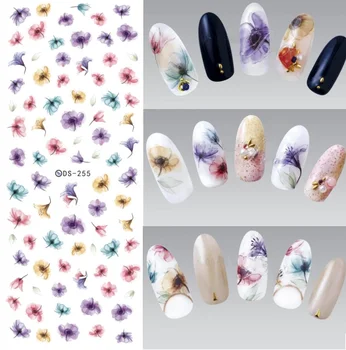 DS255 DIY Designer Water Transfer Nails Art Sticker Colorful Purple Fantacy Flowers Nail Stickers Wraps Foil Sticker manicure