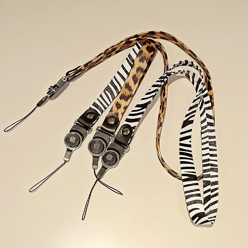 Universal Leopard Zebra Pattern Leather Mobile Phone Lanyard Strap Ribbon for iPhone Samsung Cellphone Accessory Keychain Cords