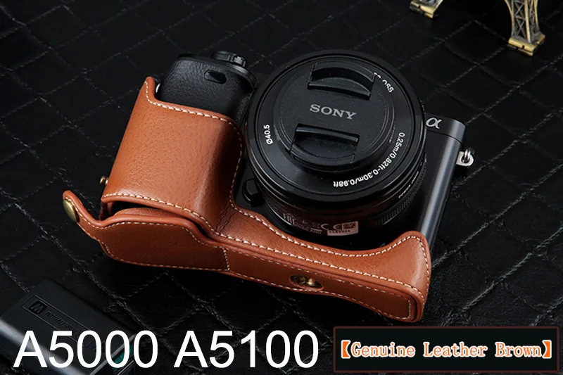 Из искусственной кожи Половина Камера низ чехол сумка чехол для sony A6000 A6300 A5100 A5000 A7 A7S A7R A7RM2 A7II A7S2 A9 A7M3 A7 Mark ii iii - Цвет: A5000 5100 Brown(GL)