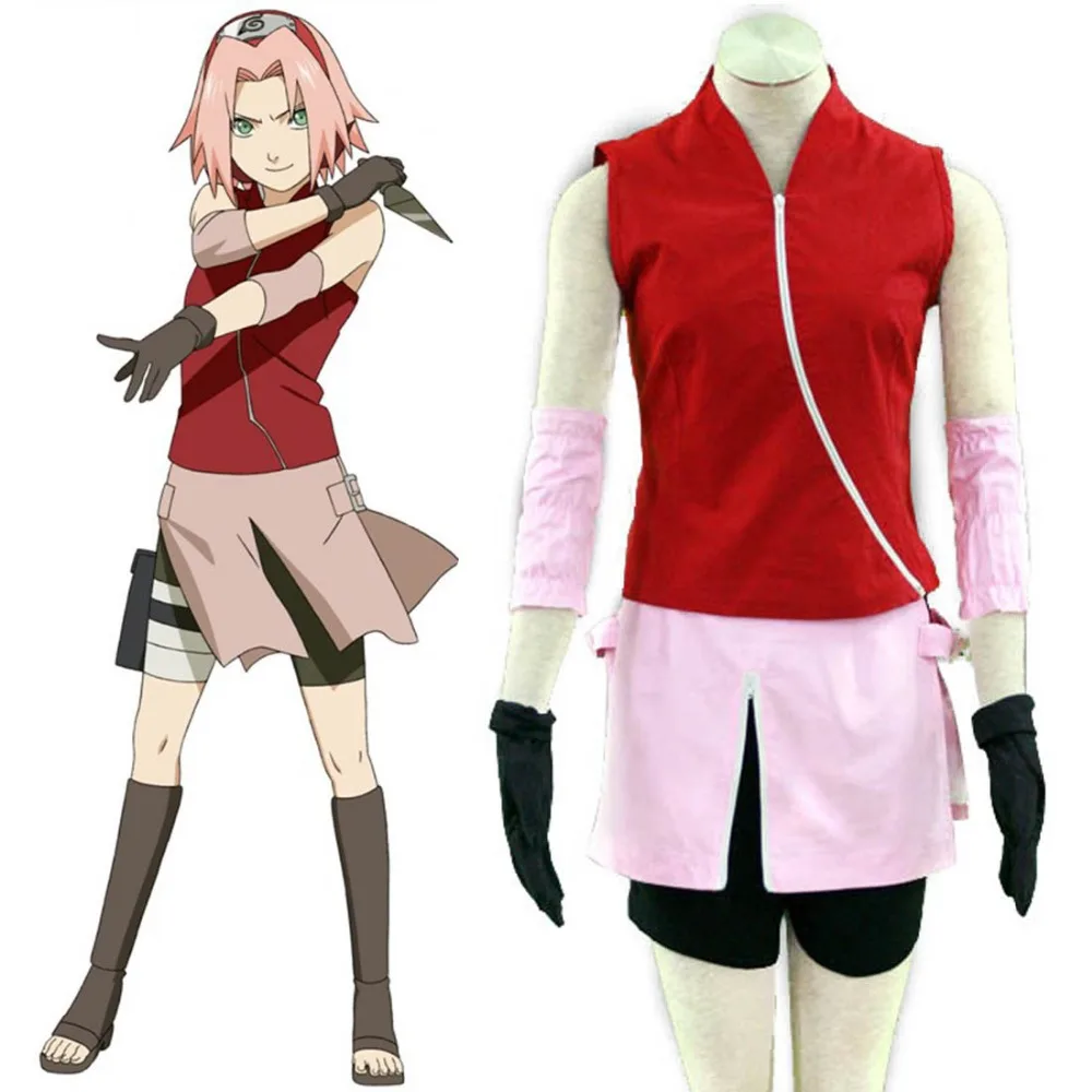 Naruto Cosplay Costume Haruno Sakura Cosplay Ninja Costume+Headband