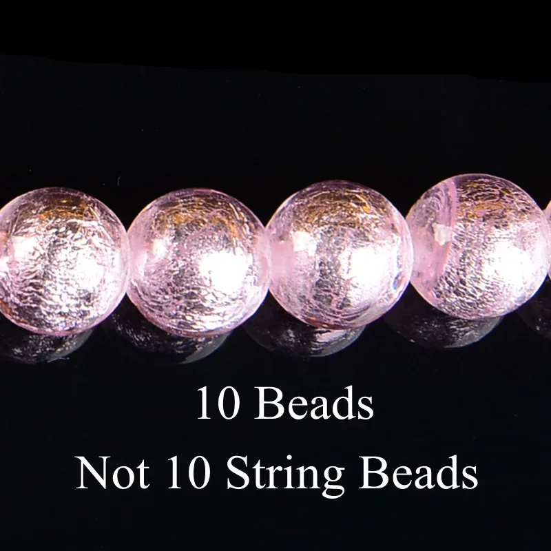 8 10 12 мм Серебристые фольгированные стеклянные бусины лэмпворк для изготовления ювелирных изделий своими руками круглые свободные бусины подходят для браслетов и ожерелий ручной работы - Цвет: Розовый
