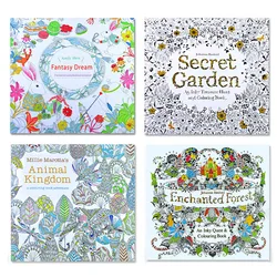 Livro de colorir para crianças e adultos, 4 unidades, 24 páginas, animal kingdom, edição em inglês, livro de colorir para adultos, alívio do estresse, pintura tempo, livros de desenho
