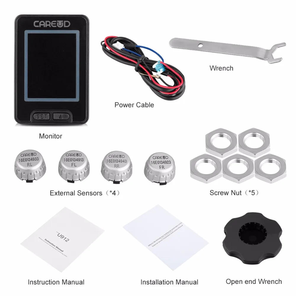 CAREUD U912 TPMS Car Wireless Tire Pressure Monitoring System with 4 External Sensors LCD Display Embedded Monitor For Honda-in Tire Pressure Alarm from ...