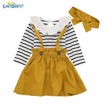 

LONSANT Kid Casual Clothing Set Cotton 3Pcs Baby Toddler Girls Kids Overalls Skirt +Headband+Romper Clothes Outfits N30