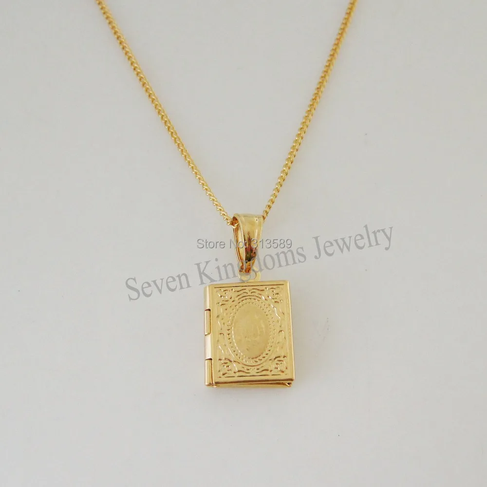 

Min order 10$/- YELLOW GOLD GP 18" NECKLACE & MUSLIM ALLAH GOD PENDANT OPENABLE PUT PIC SMALL/Great Gift/