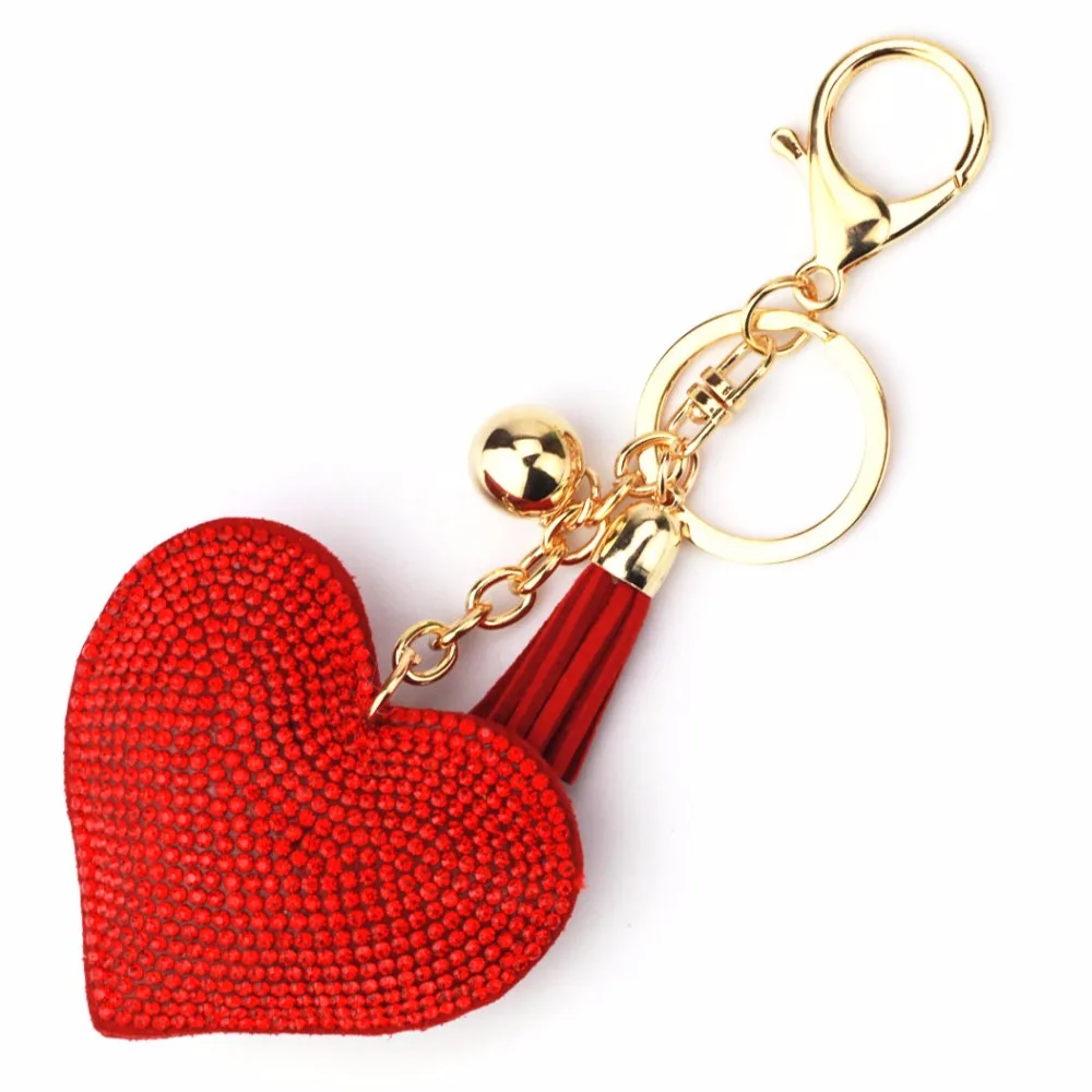 Fashion Full Crystal Rhinestone Heart Key Chain Girl's Cute Gold Silver