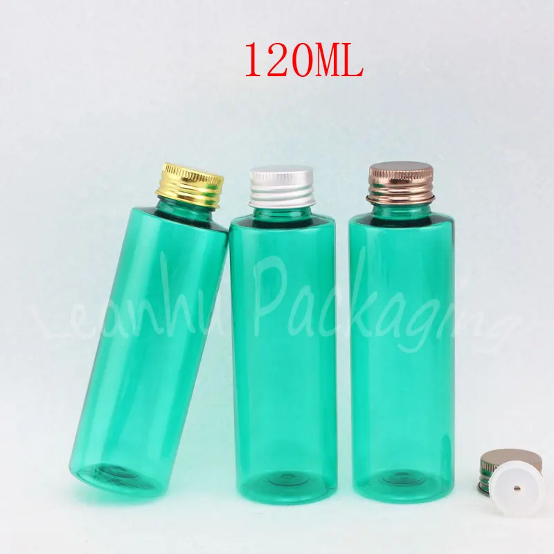 

120ML Green Flat Shoulder Plastic Bottle Aluminum Cap , 120CC Shampoo / Lotion Sub-bottling , Empty Cosmetic Container