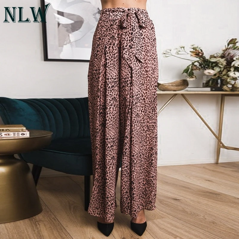NLW/большие размеры леопардовый принт галстук бабочка пояс Pantalon Femme повседневные