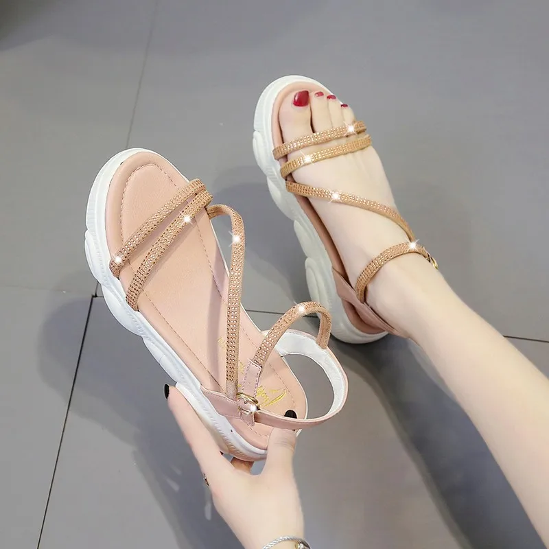 

sandalias de verano para mujer 2019 Rome sexy ladies peep toe middle heel Knitting platform Women sandals shoes woman pink Black