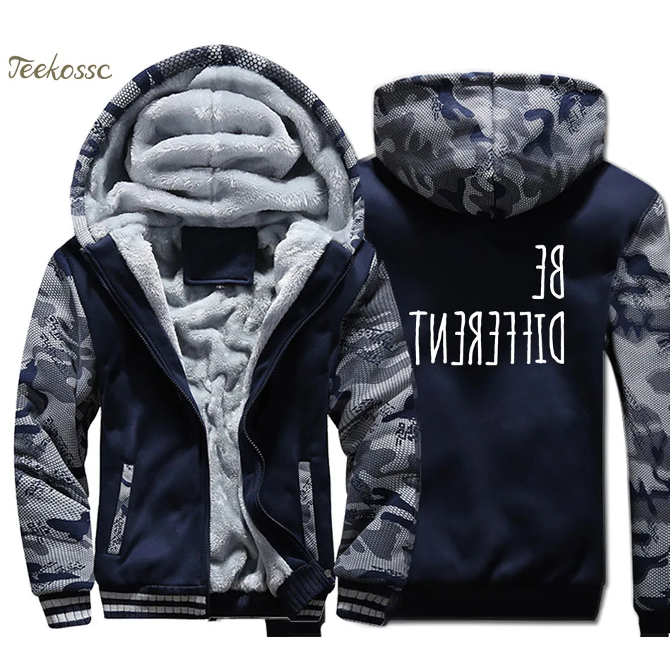 

Be Different Creative Novelty Hoodie Men Funny Print Hooded Sweatshirt Coat 2018 Winter Thick Fleece Warm Camouflage Jacket Mens