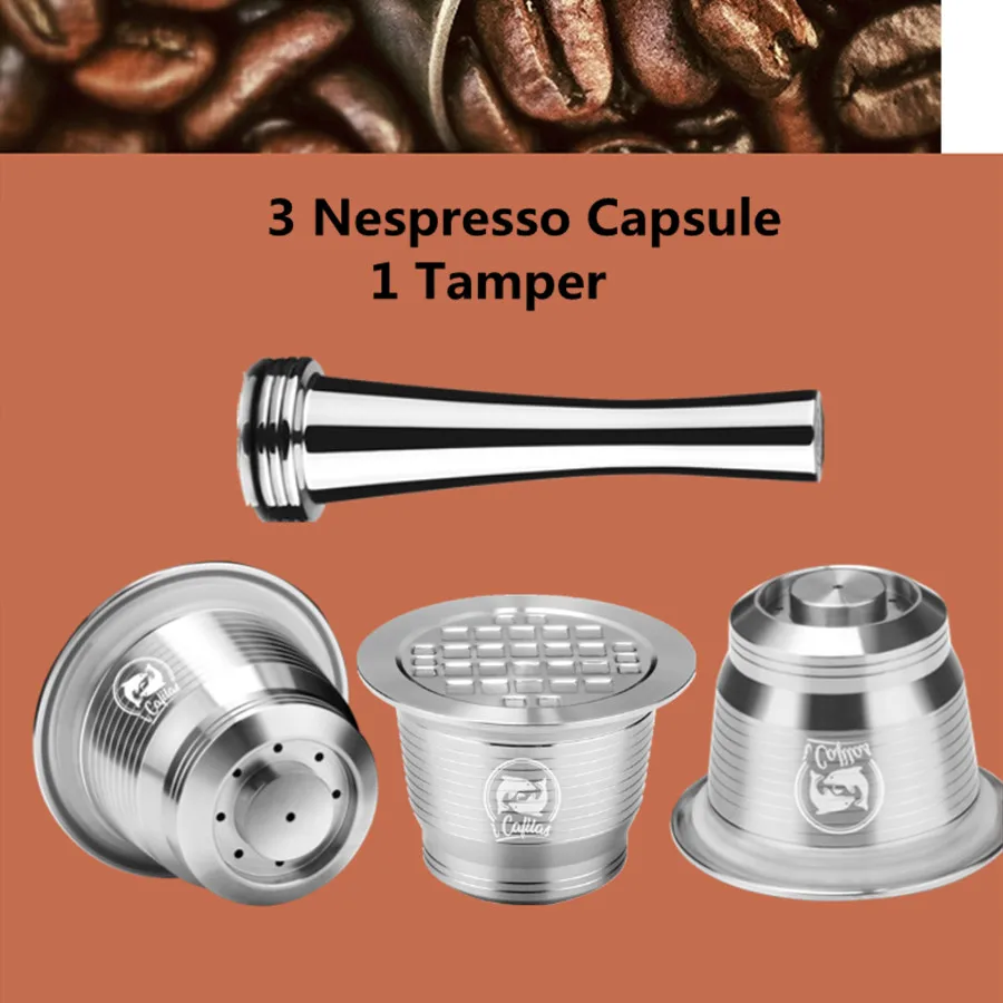 

Refillable 4pcs Upgrade Square Hole Nespresso Stainless Steel Empty Capsule Metal Reusable Coffee Filter Cup Reusable Dripper
