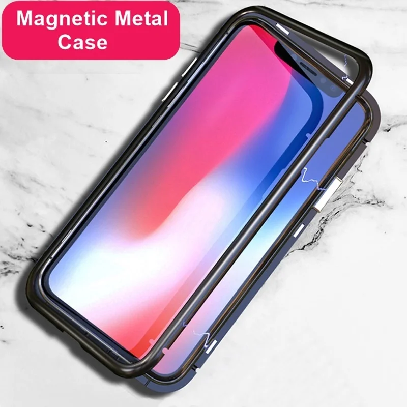 

Luxury Magnetic Adsorption Metal Case Ultra Thin Tempered Glass Case Support Wireless Charge For iPhone XS MAX XR X 6 7 8 7P 6P