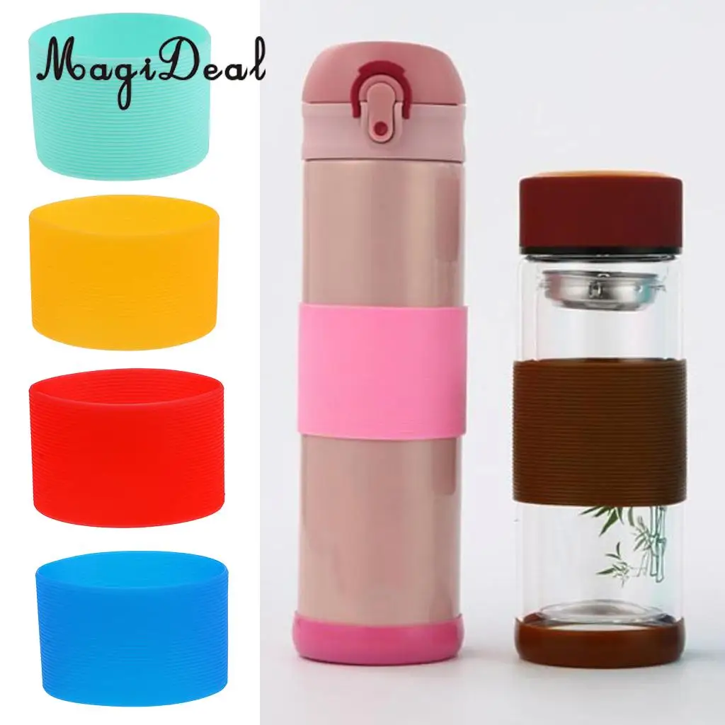 4Pcs Lightweight Silicone Round Non-slip Water Bottle Mug Cup Sleeve Cover, Fashion and Beautiful Appearance, Height 5cm