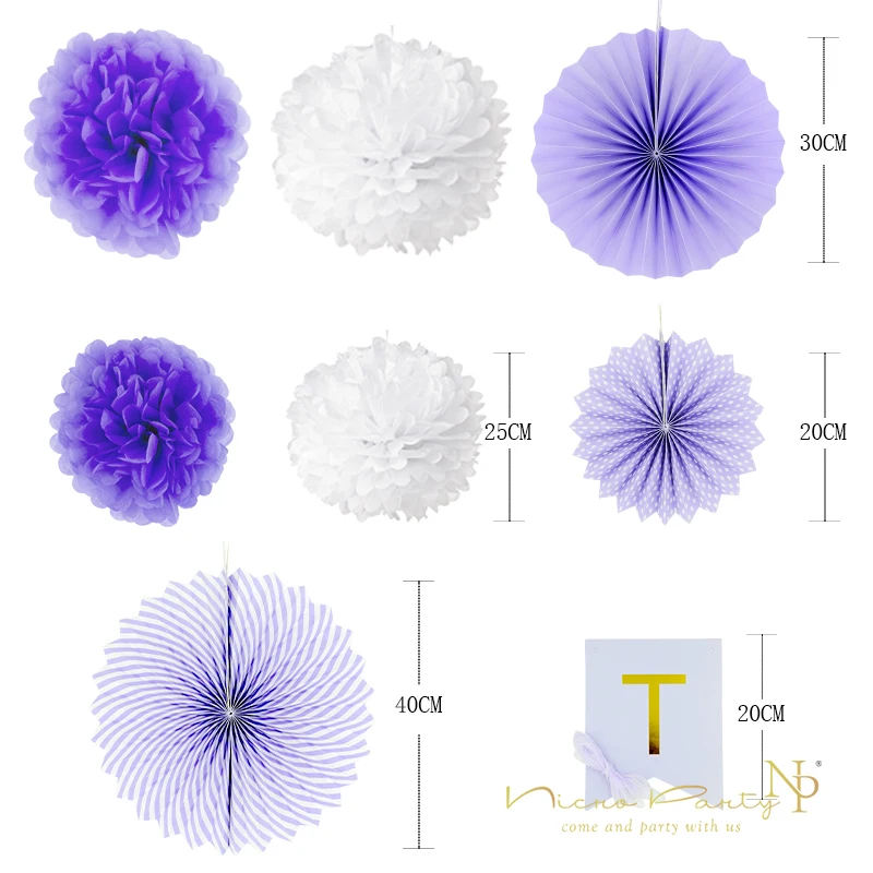 Nicro 8 шт. DIY Фиолетовый баннер на день рождения цветок бумажный веер набор ткани Висячие первый день рождения украшения события поставки# Set13