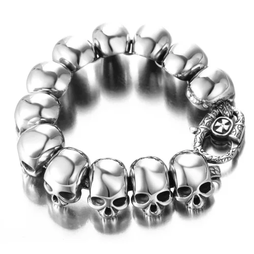 Длинный последний браслет из нержавеющей стали с 12 головками, браслет из нержавеющей стали 316L, вечерние браслеты в стиле крест и череп