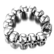 Длинный последний браслет из нержавеющей стали с 12 головками, браслет из нержавеющей стали 316L, вечерние браслеты в стиле крест и череп