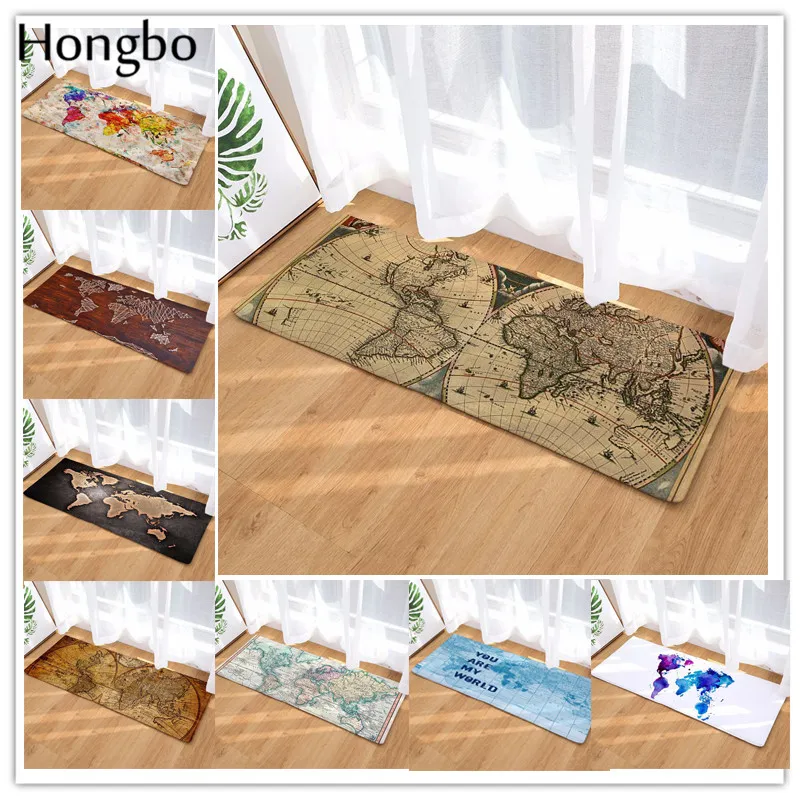 

Hongbo Creative 3D Printed World Map Doormat Anti-slip Water Absorption Floor Mat for Bed Room Carpet Kitchen Mat Home Decor