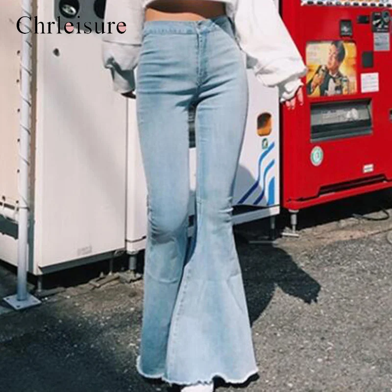 

Chrleisure High Waist Women Flares Jeans Vintage Washed Women Jeans Sexy Pocket Female Pants 2019 New Plus Size Jeans Women